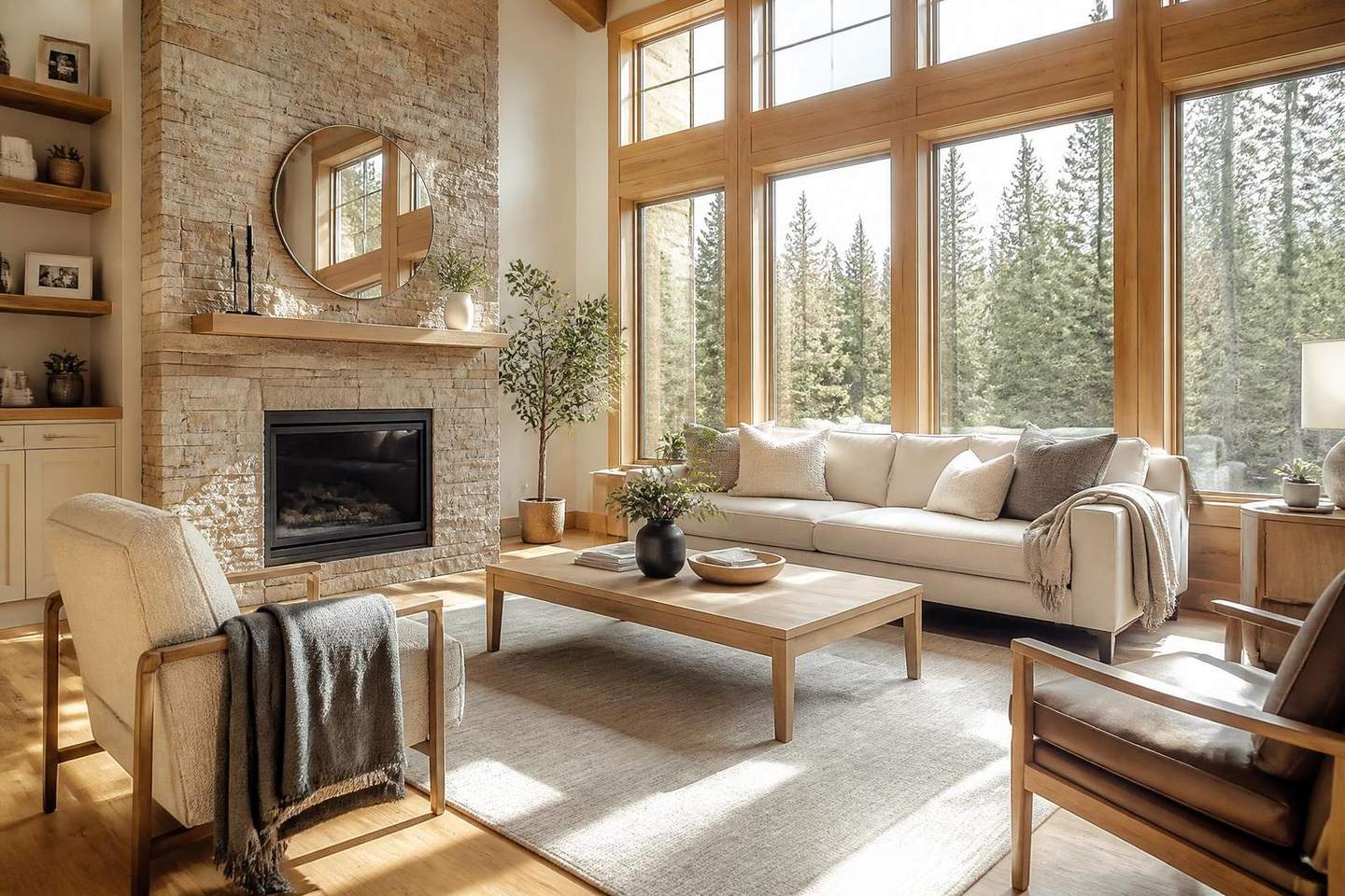 Sunlit, freshly cleaned living room in a Prince George home